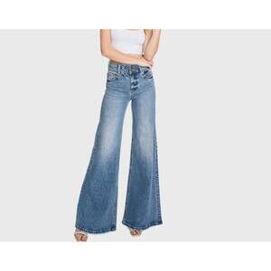 NEW PETRA153 women's vintage high waisted stretch wide leg jeans in blue